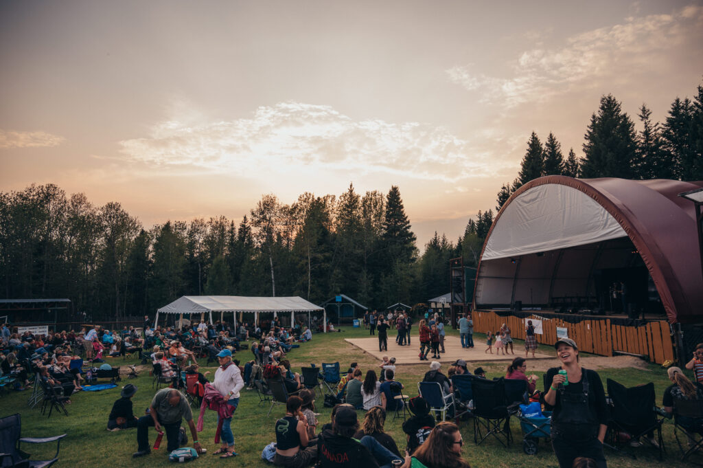 Festival crowd at sunset